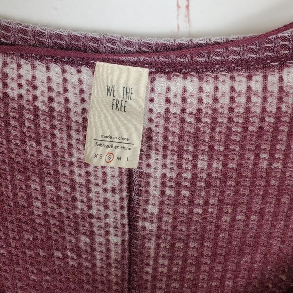 Free People Dahlia Washed Thermal Size S Wine Long Bell Sleeve Top V Neck - Picture 10 of 15